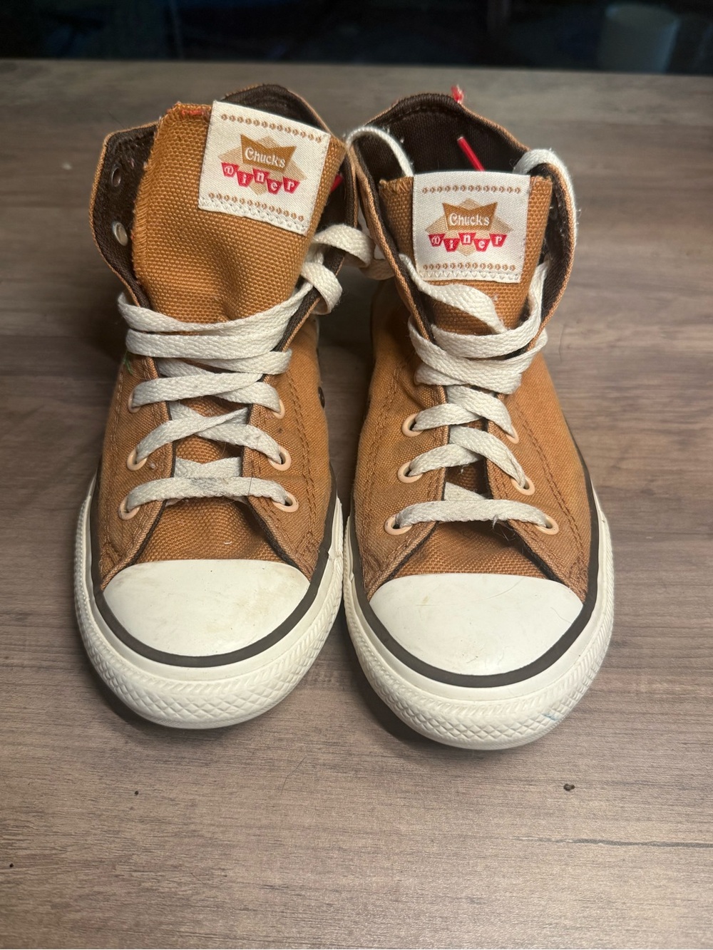 Converse Kids High-Top Canvas Sneakers in Tan and White